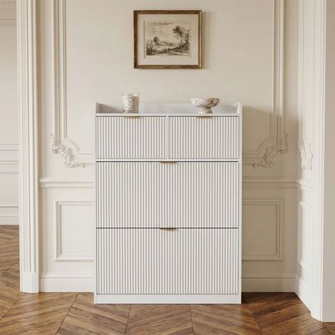 POCKETPOP Mueble para zapatos 2 cajones 4 estantes ajustables Blanco 80x24x110 cm (1/5)