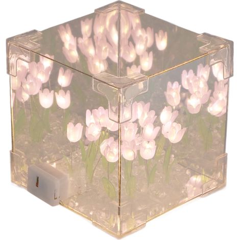 Lampe miroir cube tulipe 2 en 1, veilleuse LED décorative, faite main, à monter soi-même, pour un anniversaire entre amis, violet (1/5)