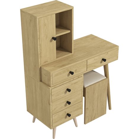 CHICFURN Tavolo da trucco con specchio 84x40x120 cm in legno naturale, 5 cassetti, salvaspazio (1/5)
