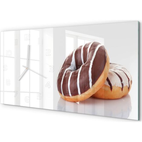 Horloge Murale Sans Tic-Tac 60x30 cm Verre Trempé Design Panoramique Donuts au chocolat (1/5)