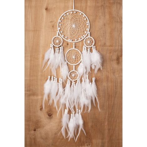 Attrape-rêves mandala blanc - Attrape-rêves en macramé de plumes - Style bohème Ibiza - Cadeau d'extérieur pour chambre de fille - Fête des plumes (1/2)