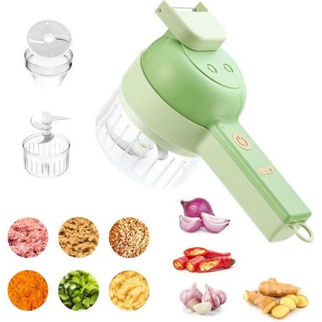 Ensemble de coupe-légumes électrique 4 en 1 avec brosse, ensemble de trancheuses, 4 In 1 Handheld Electric Vegetable Cutter