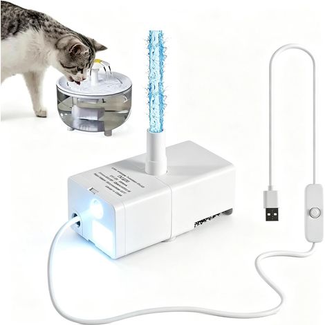 Pompe de rechange pour fontaine à chat avec éclairage et filtre, pompe à eau USB DC200 avec interrupteur, petite pompe à eau ultra silencieuse, pour l'intérieur ou l'extérieur (1/5)