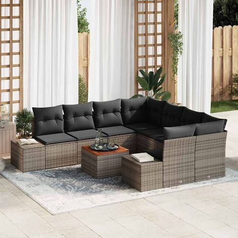 vidaXL Set Divano da Giardino con cuscino 9 pcs Grigio Poly Rattan (1/5)