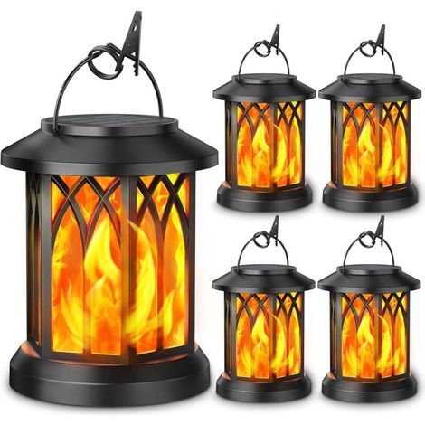 Set mit 4 Solar-Außenlaternen, verbesserte Solar-Laternen mit flackernder Flamme, wasserdicht, dekorative Hängelaternen, Solarlaternen für Garten, Terrasse, Einfahrt, Bäume