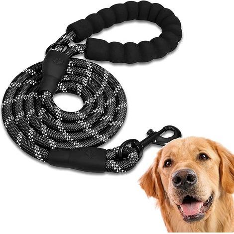 (1,5 m, Schwarz) Hundeleine, Hundetrainingsleine, gepolstert, weicher Griff, Seil für Welpen und kleine, mittlere und große Hunde, 1,2 und 1,5 Meter. (1/5)