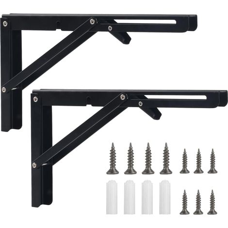 2 Équerres Pliantes Murales 300mm - Acier Noir Robuste - Support Table Rabatable Gain de Place pour Garage Cuisine Atelier (1/5)