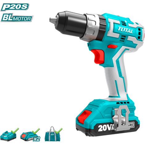 Total Tools Taladro percutor Brushless 20V Batería - 60NM - P20S (Incluye 2 Baterías 2Ah, Cargador,bolsa)