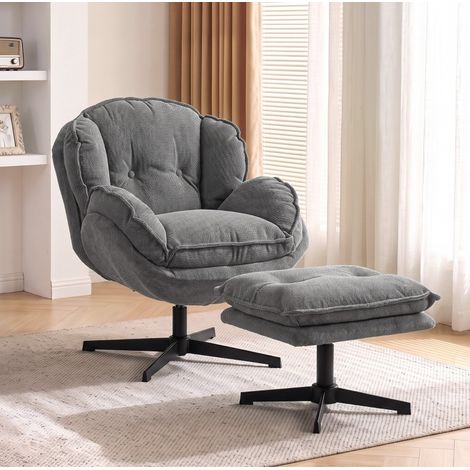 Poltrona relax girevole grigia 86x74x85 cm con poggiapiedi regolabile - MEUBLIV (1/5)