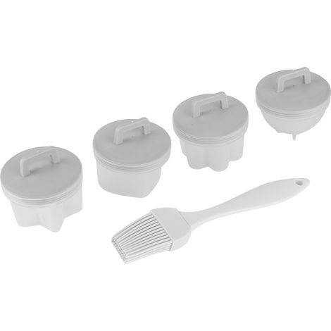 Cuiseur à œufs en plastique (lot de 4), moule à pudding avec pinceau à huile, accessoire de cuisine gris (1/5)