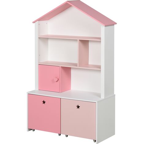 Libreria Portagiochi Rosa 2 Cassetti Estraibili 80x34x130 cm