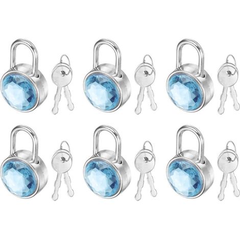 6er Set Mini Vorhängeschlösser mit Schlüssel, Hellblau, Metall, für Tagebuch & Koffer