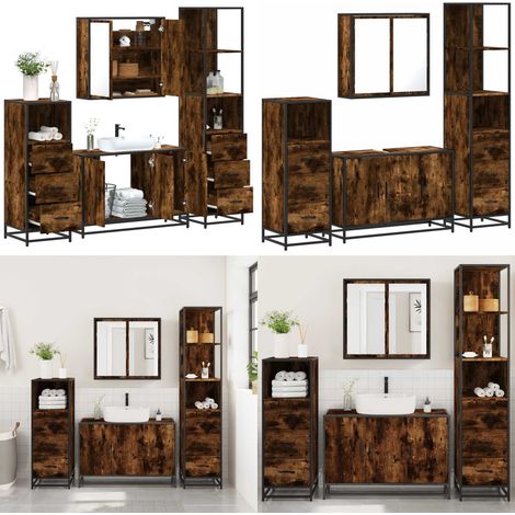 vidaXL Ensemble meubles salle de bain 4 pcs chêne fumé bois ingénierie