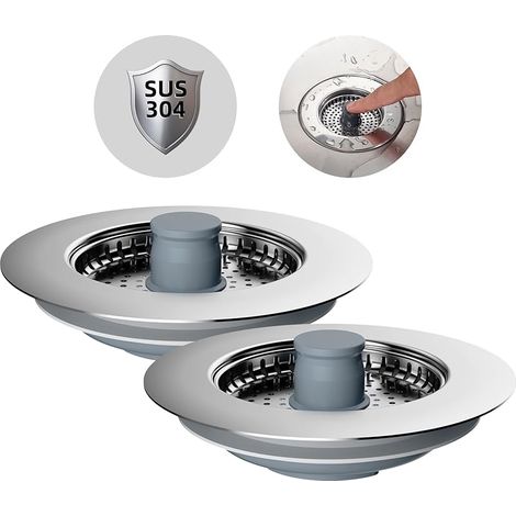 2 Sets Bouchon Evier Cuisine,ABS Bouchon Evier avec Un Set Combiné Filtre Evier Cuisine en INOX,Anti - Blocage, PréVention des Odeurs,Grille Evier Cuisine-Profondeur de L'éVier 22mm (1/5)