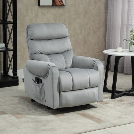 Sillón de Masaje Relax Sillón Levantapersonas con Reclinación Eléctrica hasta 135° Control Remoto y 8 Zonas de Masaje Tapizado en Terciopelo y Acolchado 79x97x103 cm Gris (1/5)