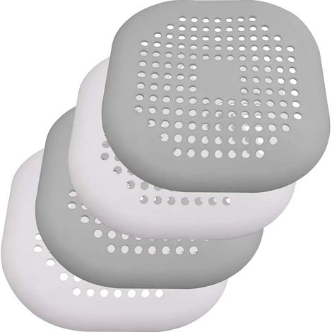ZOLGINAH Lot de 4 filtres en silicone pour évier de douche, baignoire, lavabo et évier, gris + blanc (1/5)