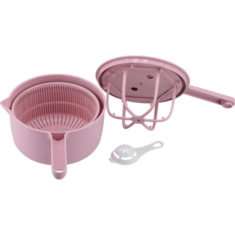 Séchoir manuel pour salades et légumes, panier à légumes pour la cuisine, couleur rose. (1/5)