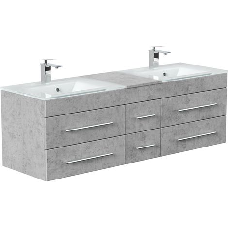Badmöbel Vitro XL mit Doppel-Glasbecken SoftClose beton (1/5)