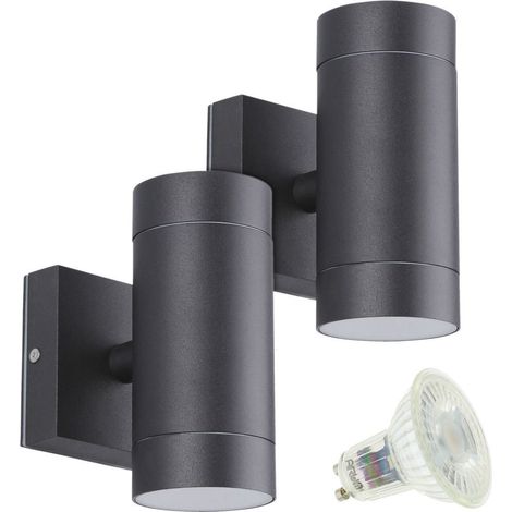 Lot de 2 Appliques VENICE NOIR Extérieure double faisceau avec 4 Ampoules LED GU10 5W  Température de Couleur: Blanc neutre 4000K