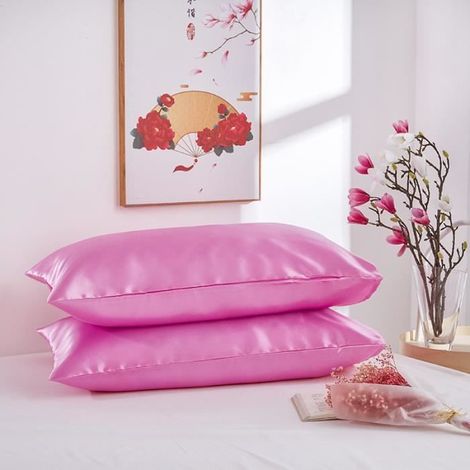 Taie d\'oreiller en Soie 100% Pure pour Les Cheveux et la Peau ,Hypoallergénique Cool Housse (Rose)50x66cm (1/4)