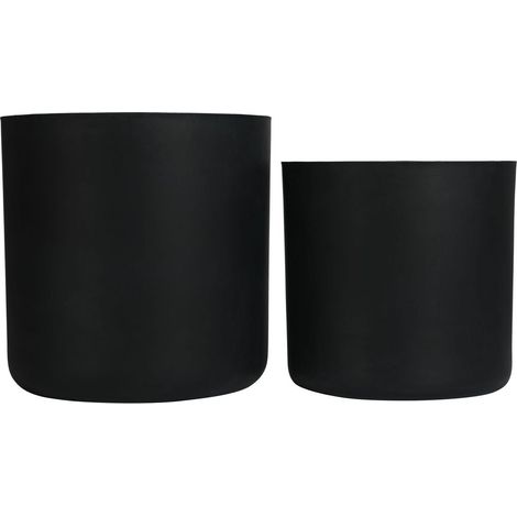 Set di 2 fioriere rotonde nere in ossido di magnesio, fatte a mano, per interno ed esterno (1/5)