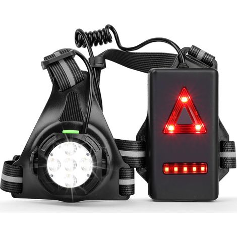 Lampe de Course à Pied LED Rechargeable par USB pour Poitrine, réglable à 120°,Éclairage pour Course avec Bandes réfléchissantes pour Sports Extérieur (1/5)
