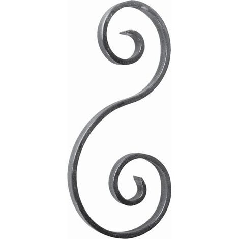 Volute en S inégale coupe droite - Hauteur 220mm Largeur 110mm Plat lisse 12x6mm - Fer forgé - À souder - DECO FER FORGE