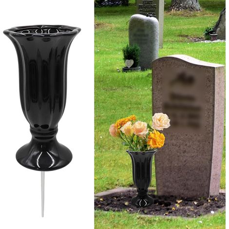 Vase de Cimetière avec Pointe Métallique pour Décoration de Tombes - Vase Céramique Élégant pour Stèles Commémoratives - Ornement Intemporel pour Jardin et Pelouse (1/5)