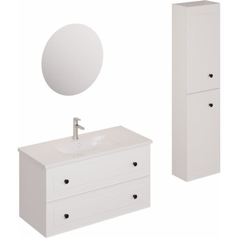Naturel Mobiletto da bagno con lavabo, comprensivo di miscelatore per lavabo Naturel Forli bianco, bocca e sifone (KSETFORLI3)