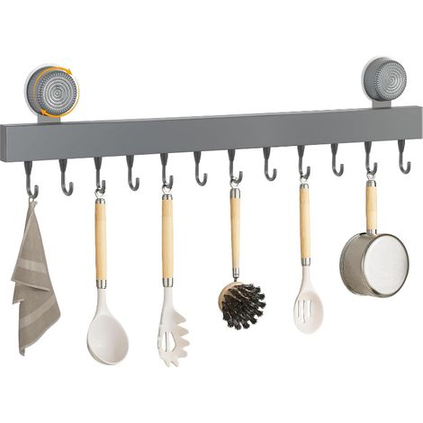 Barre Cuisine Ustensile avec Ventouse, Support Ustensiles Cuisine,Porte Ustensiles Cuisine Mural en Acier au Carbone,pour Salle de Bain, Salon (1/5)