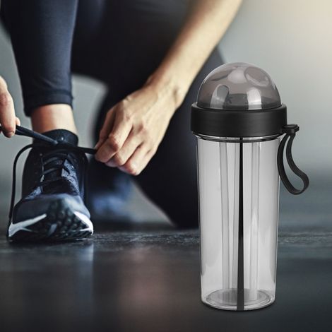 Innovative 600-ml-Trinkflasche mit Strohhalm für Zuhause, Outdoor, Camping und Sport (Schwarz) (1/5)
