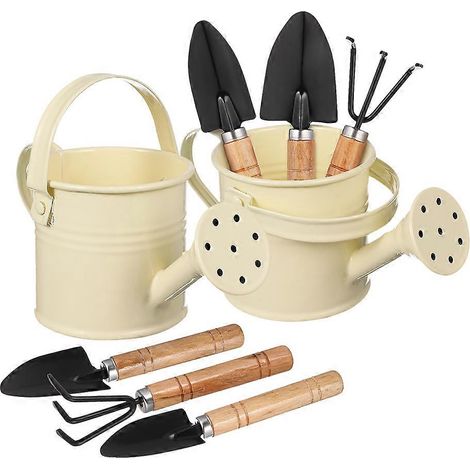 Ensemble d'outils de jardinage en métal comprenant un arrosoir, un mini-râteau et 3 pièces