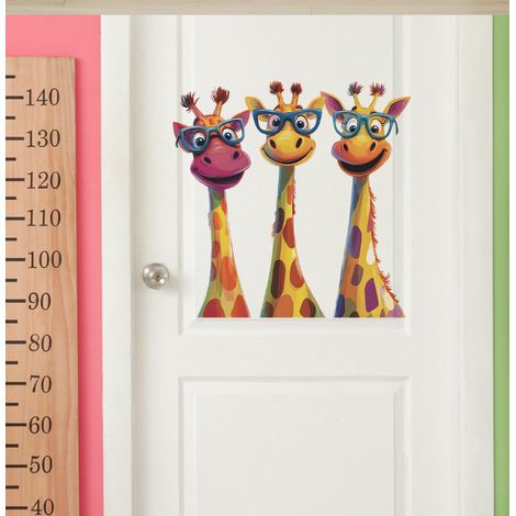 Autocollant mural de lunettes de girafe de dessin animé, lunettes de soleil de mode, vinyle amovible à décoller et à coller pour salon, salle de jeux (1/5)