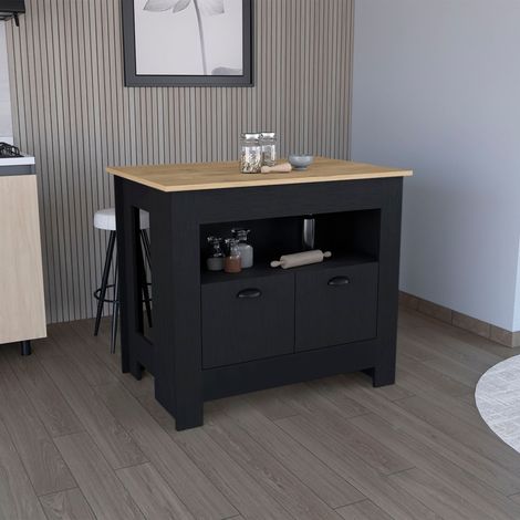 Tuhome Concept – Isla de cocina Arlet melamina 2 puertas 3 estantes – Ancho 70 cm – Alto 89.9 cm – Largo 103 cm – Multicolor (1/5)