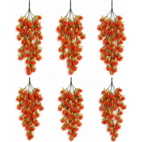 Pack of 6 x 75cm Artificial Red Thistle Trailing Hanging Plant Faux Floral - Premium Quality (1/5)