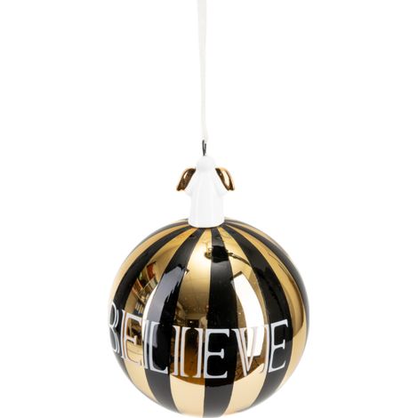 Pallina in vetro colore nero e oro con angelo per albero di Natale -Ø 8 cm