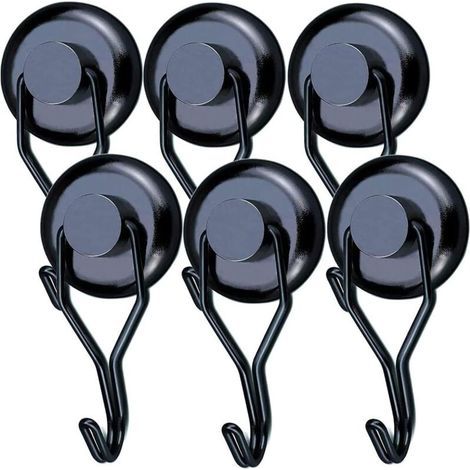 Crochet Aimanté Puissant 45 kg 32D Crochet Magnetique Frigo Noir Néodyme Pivotants Aimant Crochet Magnétique Crochets Aimantés Magnétiques pour Cuisine Torchon Tableau 6pcs (1/5)