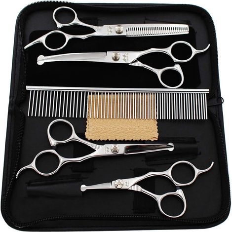 Ciseaux Chien Avec Embout rond, Lot de 5 Kit de Toilettage Pour Chien et Chat, Ciseaux Toilettage Chien Professionnel en Acier Inoxydable Pour Corps Entier, Visage, Nez, Oreille (1/5)