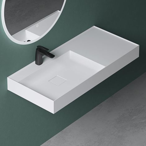Mai & Mai Vasque de Salle de Bains Lavabo à Poser ou Suspendu Blanc Mat en Résine 90x46cm Col630