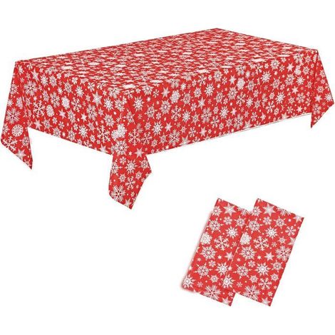 Lot de 2 nappes de Noël en plastique, 137 x 274 cm, imperméables et rectangulaires, pour la maison et le Nouvel An. (1/5)