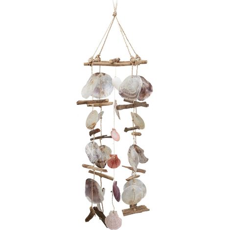 Carillon de viento de madera flotante con conchas marinas (1/5)