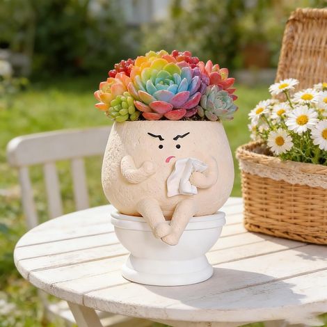 Pot De Fleurs avec Visage Sourire en Forme De WC: en Résine (1/5)