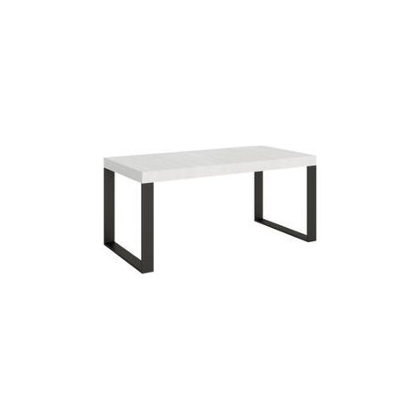 Grande table extensible 180 à 440cm blanche et pieds métal anthracite Tiroz-Support 2 pieds-5 rallonges épaisses