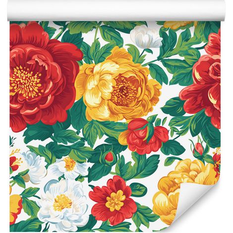 Ästhetische Tapete mit roten und marineblauen Blumen für Wohn- und Schlafzimmer, 50x1000 (1/5)