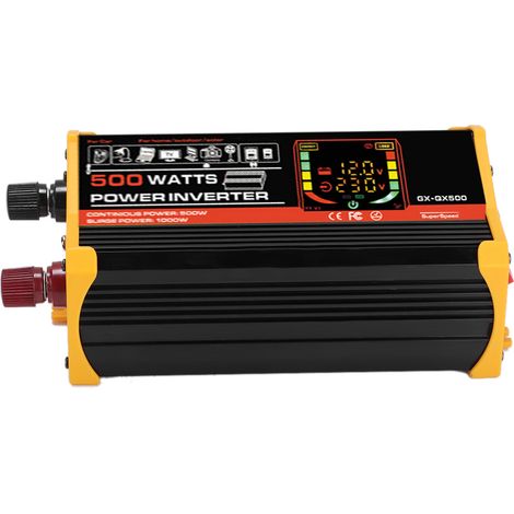 Convertisseur de puissance onduleur transformateur auto 500W 12V DC vers 110V AC affichage coloré noir (1/5)
