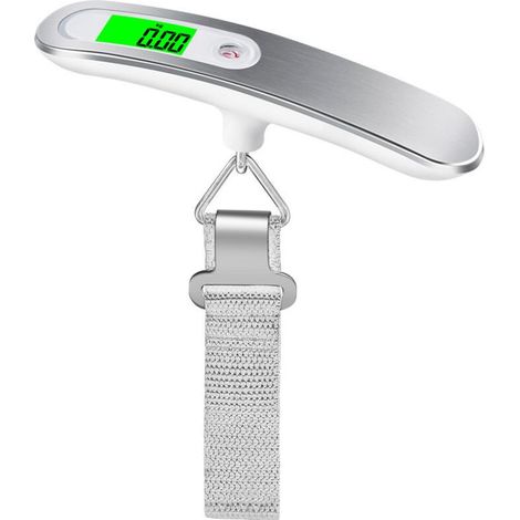 Bilancia elettronica per bagagli, bilancia da viaggio portatile, funzione tara, peso massimo 50 kg/110 lb, bianca (batteria inclusa) (1/5)
