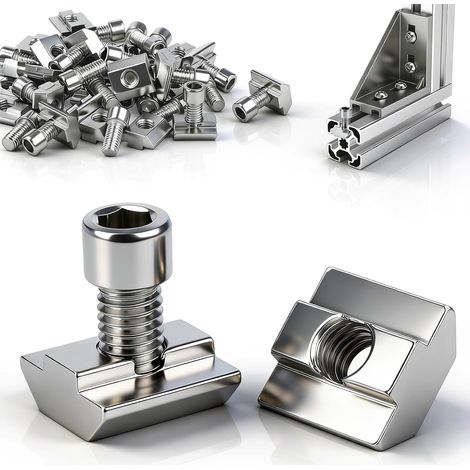 35 Pièces M6 Écrou à Glissière en T Set, Écrou Coulissants pour Profilés en Aluminium Série 3030 Carbone avec Vis pour Profilés en Aluminium Rail de Guidage Solaire PV (1/5)