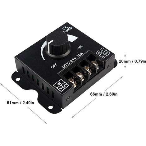 Regulador de intensidad PWM de 12-24 V y 30 A para LED monocromáticos – Regulador de brillo mediante botón pulsador con función de memoria. (1/4)