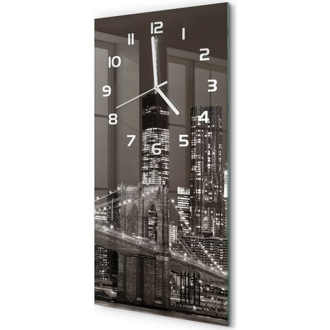 Horloge Murale Verticale Design Unique Verre Trempé Silencieuse Manhattan, New York 30x60 cm (1/5)