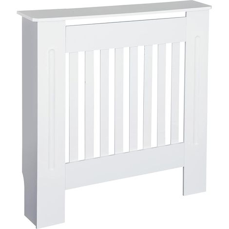 Radiator Cover Small, White Painted Radiator Cover Vertical Slatted Grill Cabinet Shelf, Tall Radiator Covers, MDF Wooden Heating Cabinet Living Room Furniture Hallway
